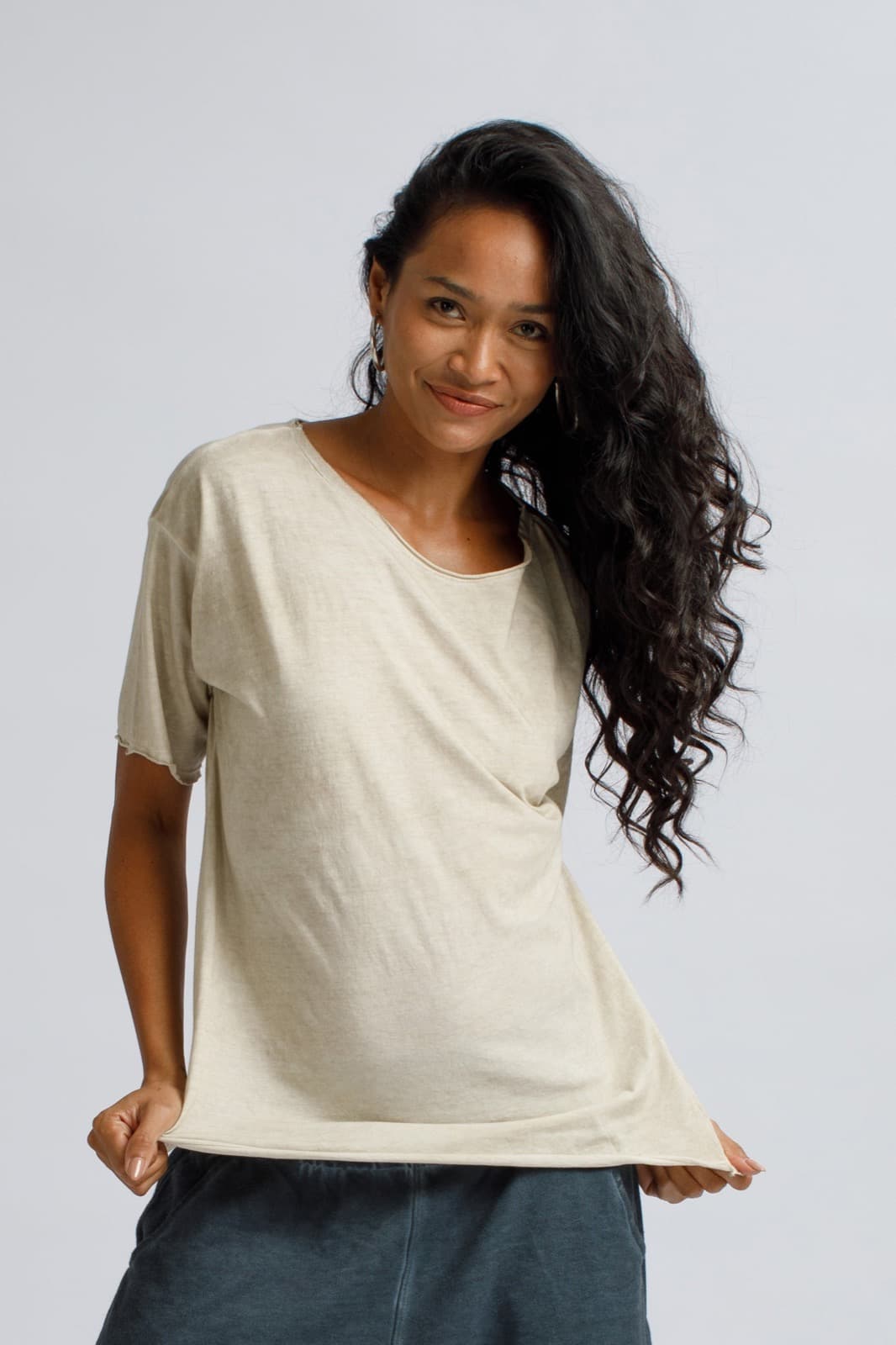 Round Neck T-Shirt in Angora by Salsation Wear.