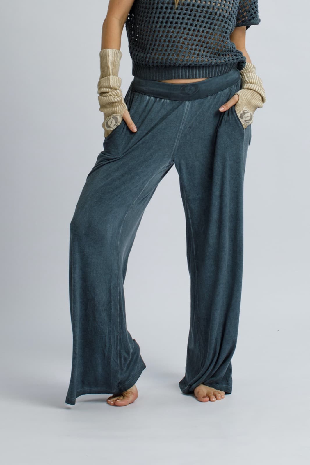 Wide Pants in Blue Denim by Salsation Wear.