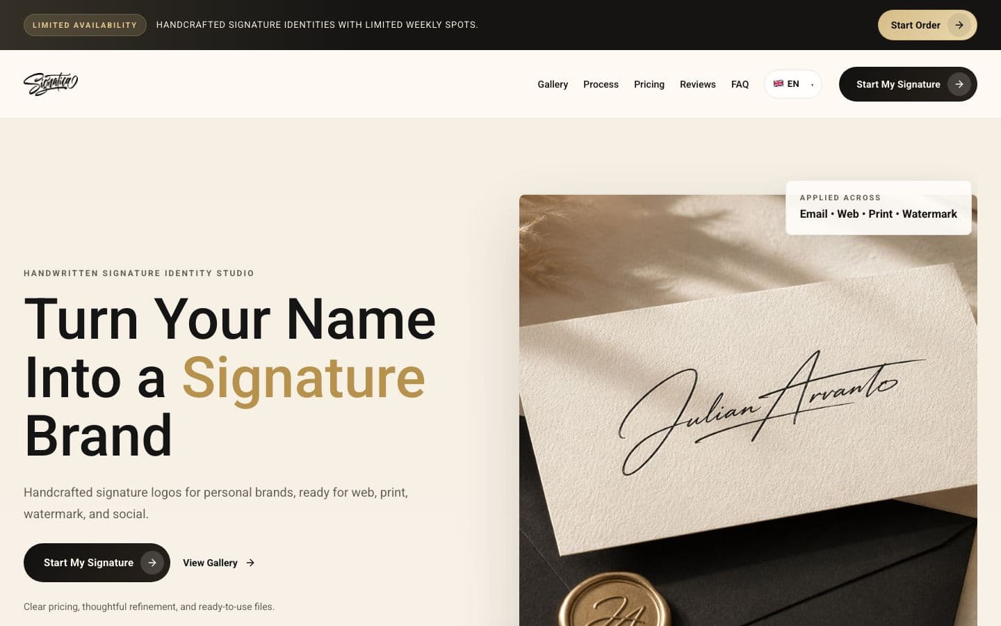 Signatica website homepage visual proof